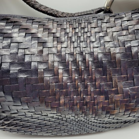 SOLD: Cole Haan Genevieve Leather Weave Satchel Tote Hobo Purse Blue Bag Luxury - Picture 2 of 16